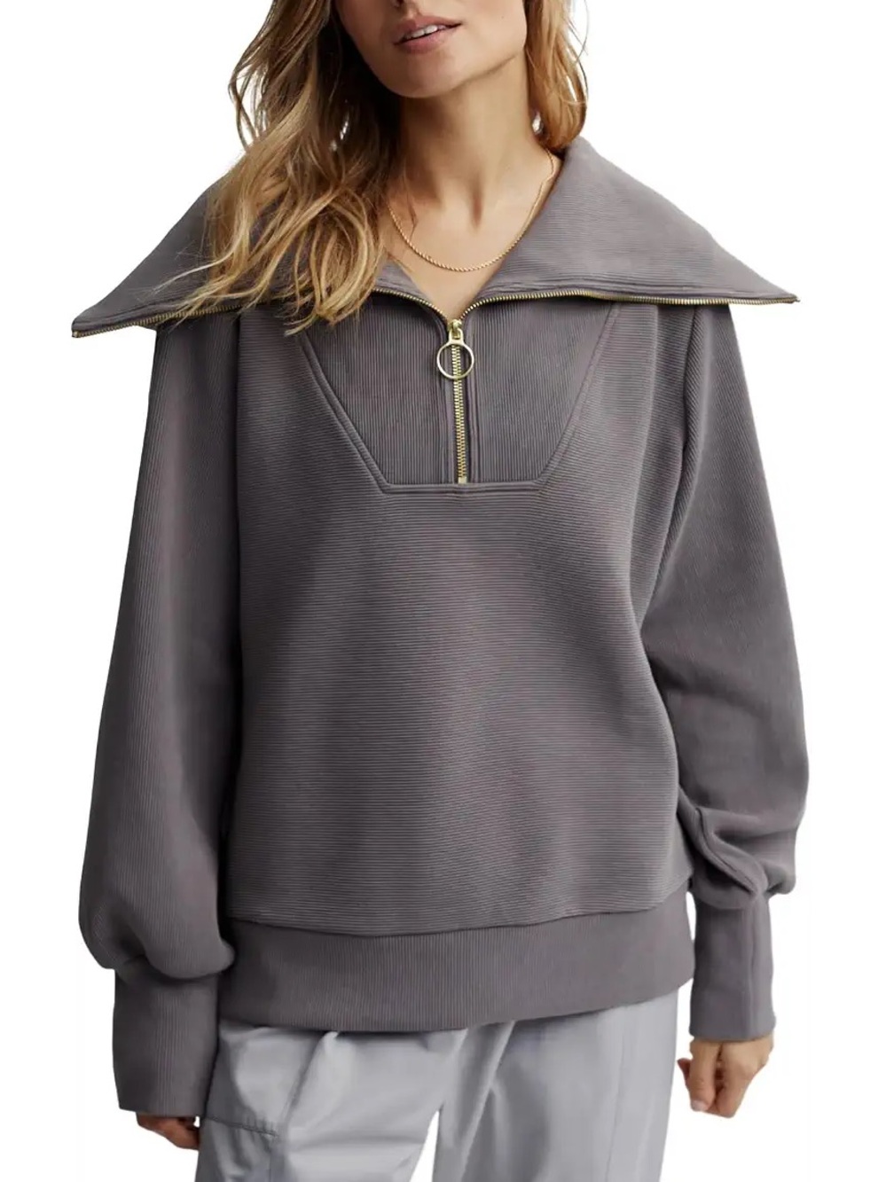 Varley Vine Ottoman Rib Pullover Deep Charcoal  Sz: M